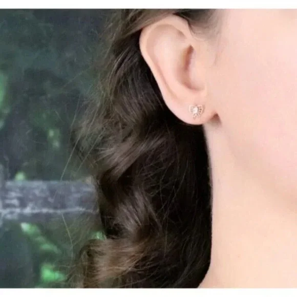 10k Yellow Gold Cubic Zirconia Bow Earrings Stud Post Screw Back Adult or Child